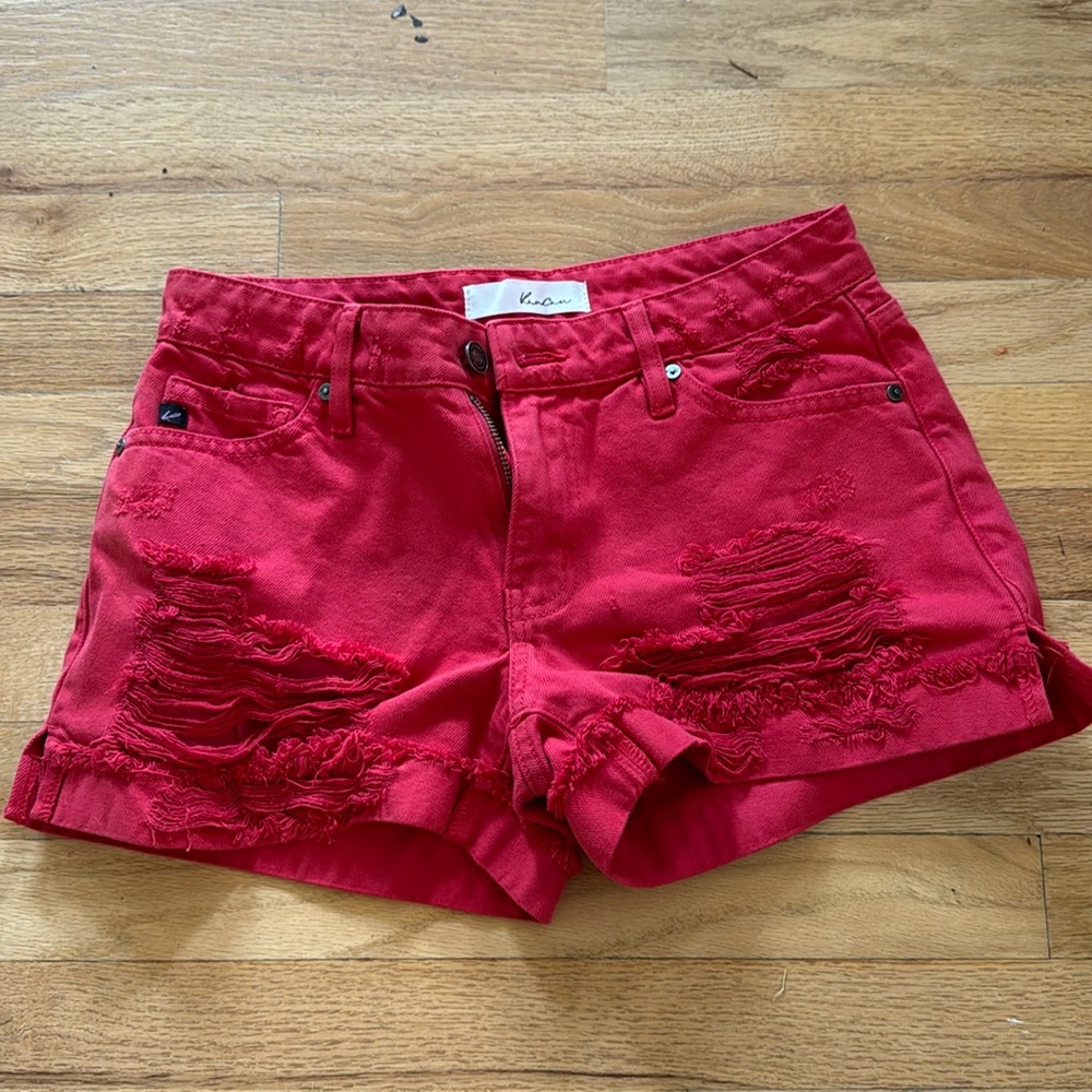 KanCan Red Cuffed Jean Shorts size XS Midrise